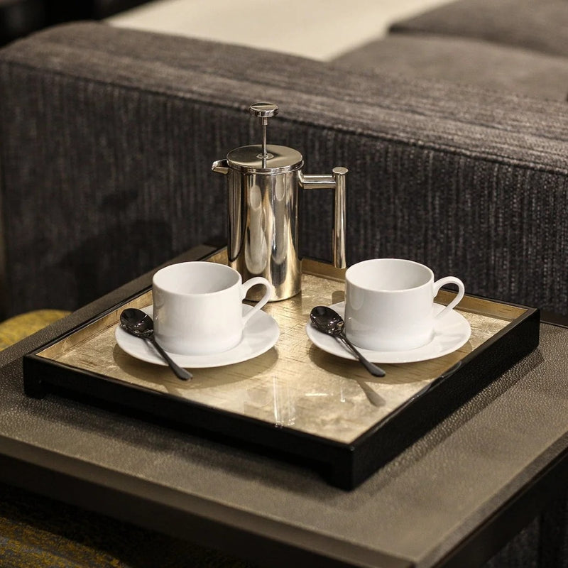 Styled Square Windsor tray in silver leaf champagne by Posh Trading Company