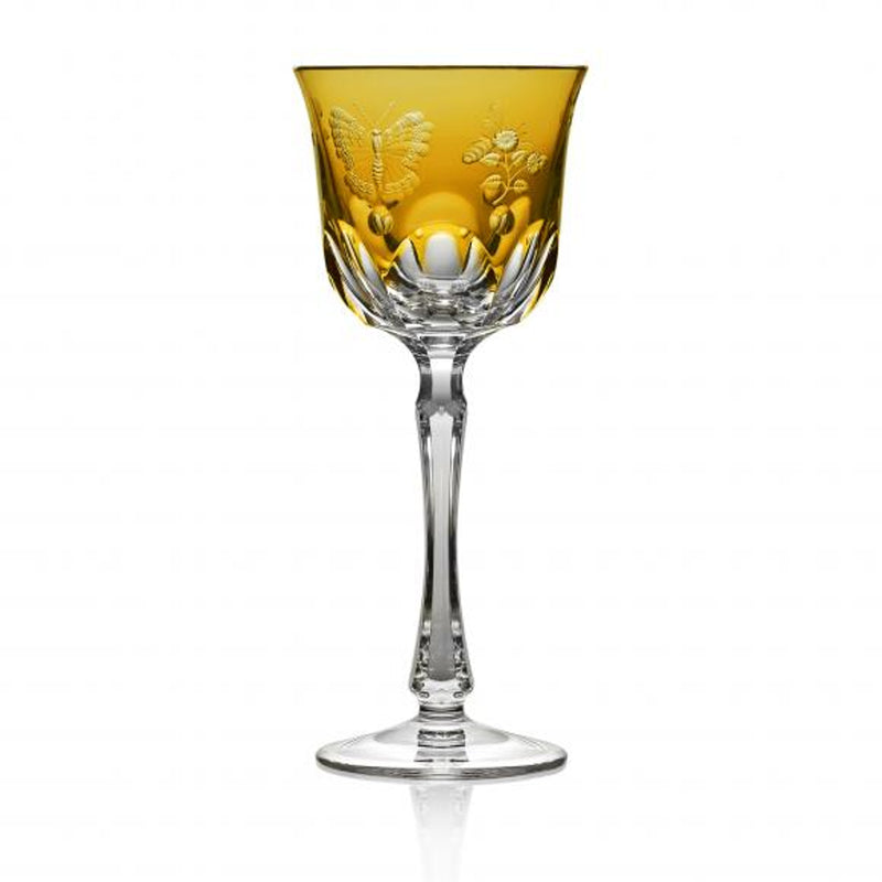 Luxury Wine Glass in Amber Crystal with Butterfly and Leaf Engraving – Springtime by Varga Crystal