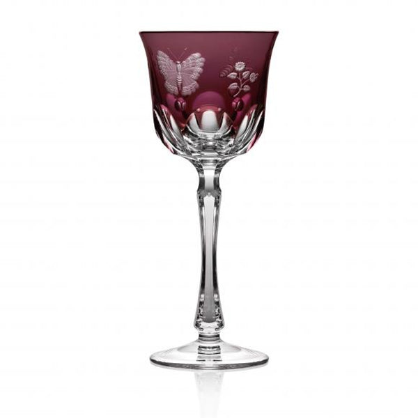 Luxury Wine Glass in Amethyste Crystal with Butterfly and Leaf Engraving – Springtime by Varga Crystal