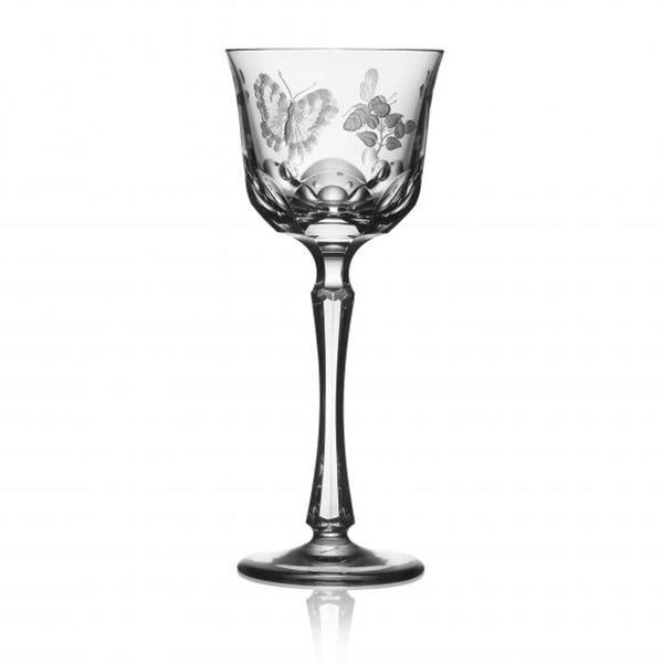 Luxury Open Shaped Wine Glass in Clear Crystal with Butterfly and Leaf Engraving – Springtime by Varga Crystal
