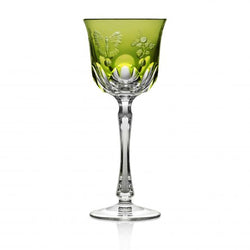 Luxury Wine Glass in Yellow-Green Crystal with Butterfly and Leaf Engraving – Springtime by Varga Crystal