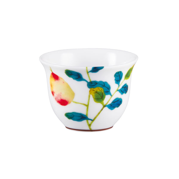 Harmonia luxury porcelain zarf or sake cup with fruit and floral motifs inspired by Chinese imperial art by Raynaud