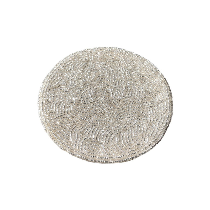 Silver beaded drink coaster Zelda with cotton backing, angled, elegant table accessory